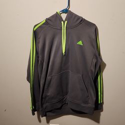 Mens Adidas Pull Over Hoodie In Grey And Neon Green Size L