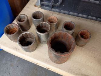Nine Vintage Impact Sockets