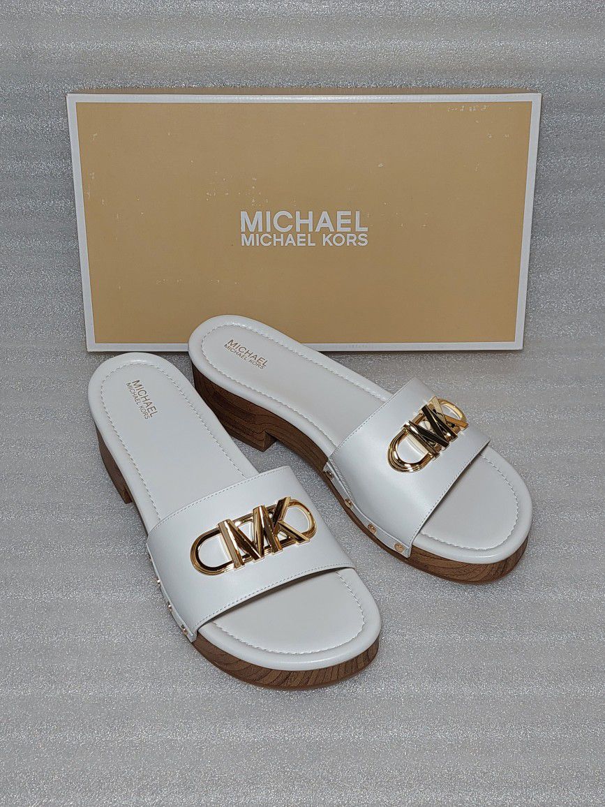 MICHAEL KORS designer slides sandals. Size 10 women's shoes. White. Brand new in box 