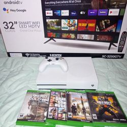 Xbox One S 1TB With Controller And 4 Good Games And A Brand New Google Fire TV  