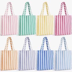 Brand new 8 pcs Striped Canvas Tote Bag Set
