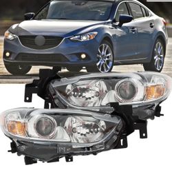  Pair Headlights Assembly 2014-2017 Mazda 6 Halogen Projector Headlights Driver Passenger Side
