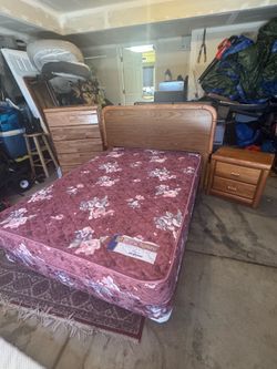 Solid wood full bedroom set and mattress in great condition