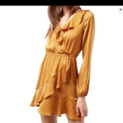 Vintage Express Ruffle Faux Wrap Mini Dress – Small | Yellow/Mustard – Original $78