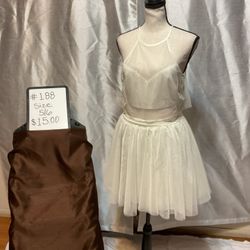 #188-Ivory & Gold Mini Dress. Brand Name: Teeze Me. Size 5/6.