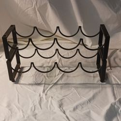 Black Metal Stackable Countertop Wine Rack, 8-Bottle Rectangle Holder