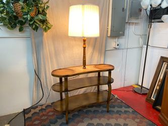 Vintage Curved 3-Tier Side Tabl w/ Built in Lamp