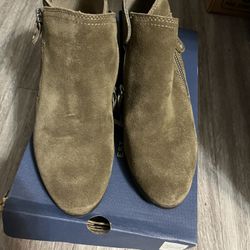 Boss Suede Army Green Booties 8 1/2
