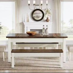 F1991 new in box 55" Dining Table Set, 3 Pieces Wood Kitchen Table with 2 Benches