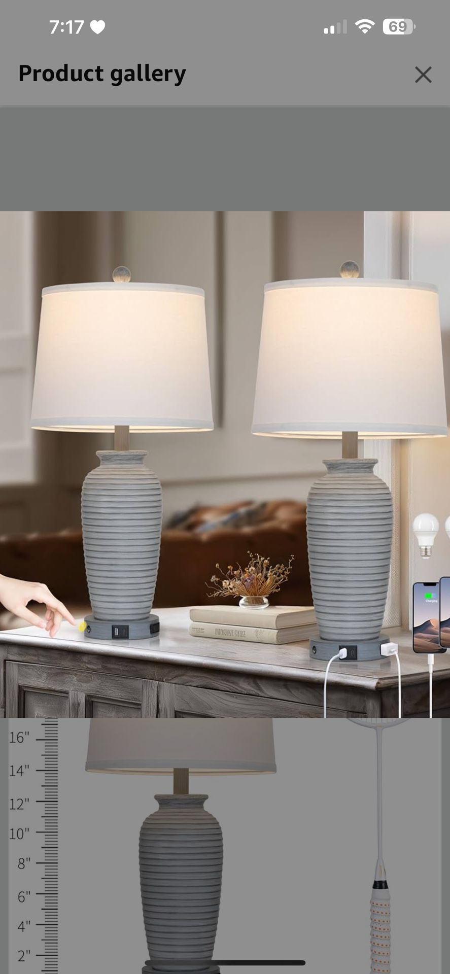 25" Farmhouse Jar Table Lamp Set of 2 Vintage Rustic Lamps for Living Room, Resin Bedside Nightstand Lamps with Linen Lampshades, Retro Pot Lamp for L