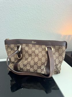 Gucci GG Monogram Canvas Brown Leather Shoulder Bag Tote Vintage