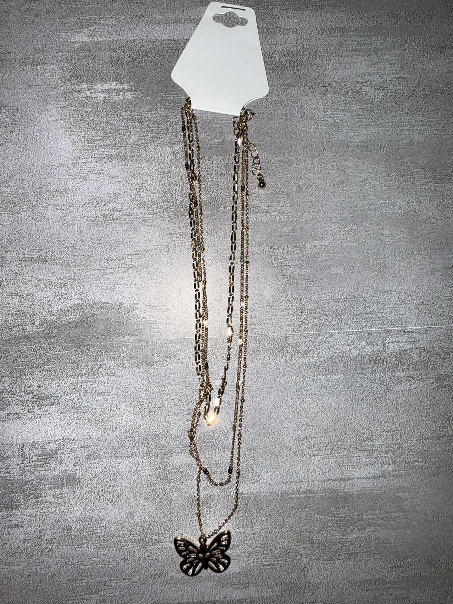 New Gold Butterfly Necklace 3 In 1 9.5” Long
