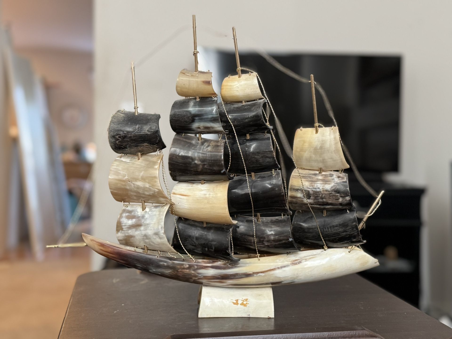 Handcrafted Vintage Sailing Ship β Made from Real Horn