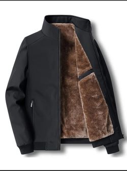 Mens Polyester Bomber Jacket with Stand Collar - Warm, Non-Stretch Fleece 