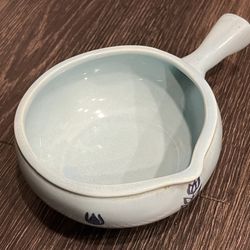 Vintage 1960s Robin Egg Blue Floral Ceramic Bowl with Pouring Spout