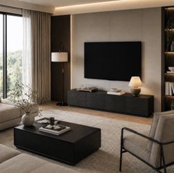 Povison Black Modern Minimalist Living Room Set: 79" TV Stand & 51" Coffee Table <Fully-Assembled> [NEW IN BOX] **Retails For $2000+