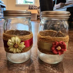 2 Natural Jute Cord flower decorative mason jars, 7 inch Height