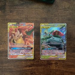 Charizard And Braixen And Celebi  And Venusaur Tag Team Pokémon Cards