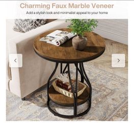 New wooden Round Side Table with Lower Shelf