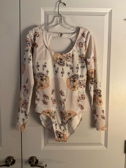 White Floral Long Sleeve swimsuit with Cutout size xl