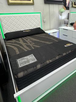NEW OFFER! White Queen Bed With LED lights (mattress is not included)