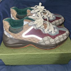Gucci GG Rhyton Sneakers Brick Red/Beige/Brown/Orange Size 12 Pre-Owned