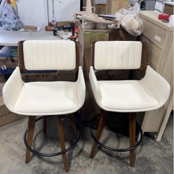 New-Bar Stools Set of 2, 30 Inch Bar Stools Bar Height,Swivel Barstool with Backs and Arm Rest，Faux Leather Bar Chairs, Mid Century Modern Stools for 