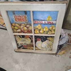 Chicken Painting On Vintage Window Frame