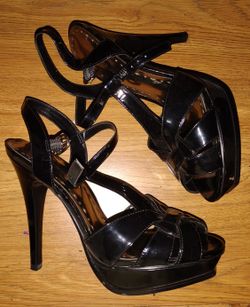 BCB Girls, Shiny Black Heels. With Anckle Strap. Size 6.5