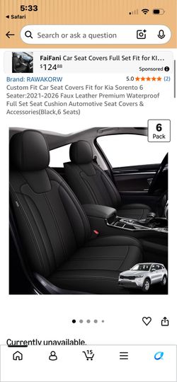 Kia Sorento 6 Seater:2021-2026 Faux Leather Premium Waterproof Full Set Seat Cushion Automotive Seat Covers & Accessories(Black,6 Seats)
