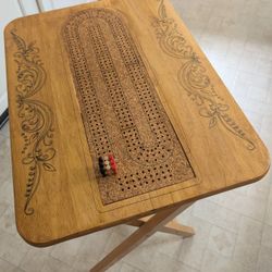 TV tray cribbage board with inlaid cork board