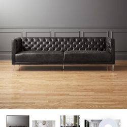 CB2 Black Savile 92.5" Leather Tufted Chesterfield Sofa