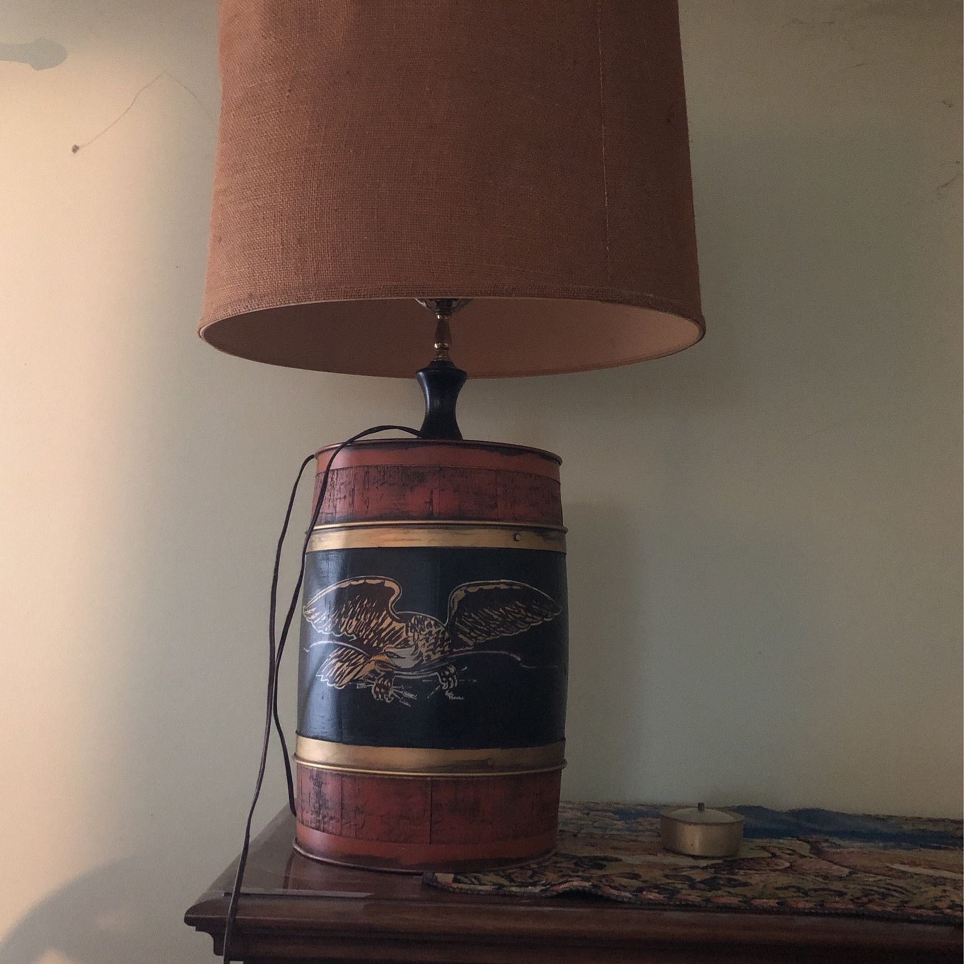 Vintage Wood Barrel Hand Eagle Lamp