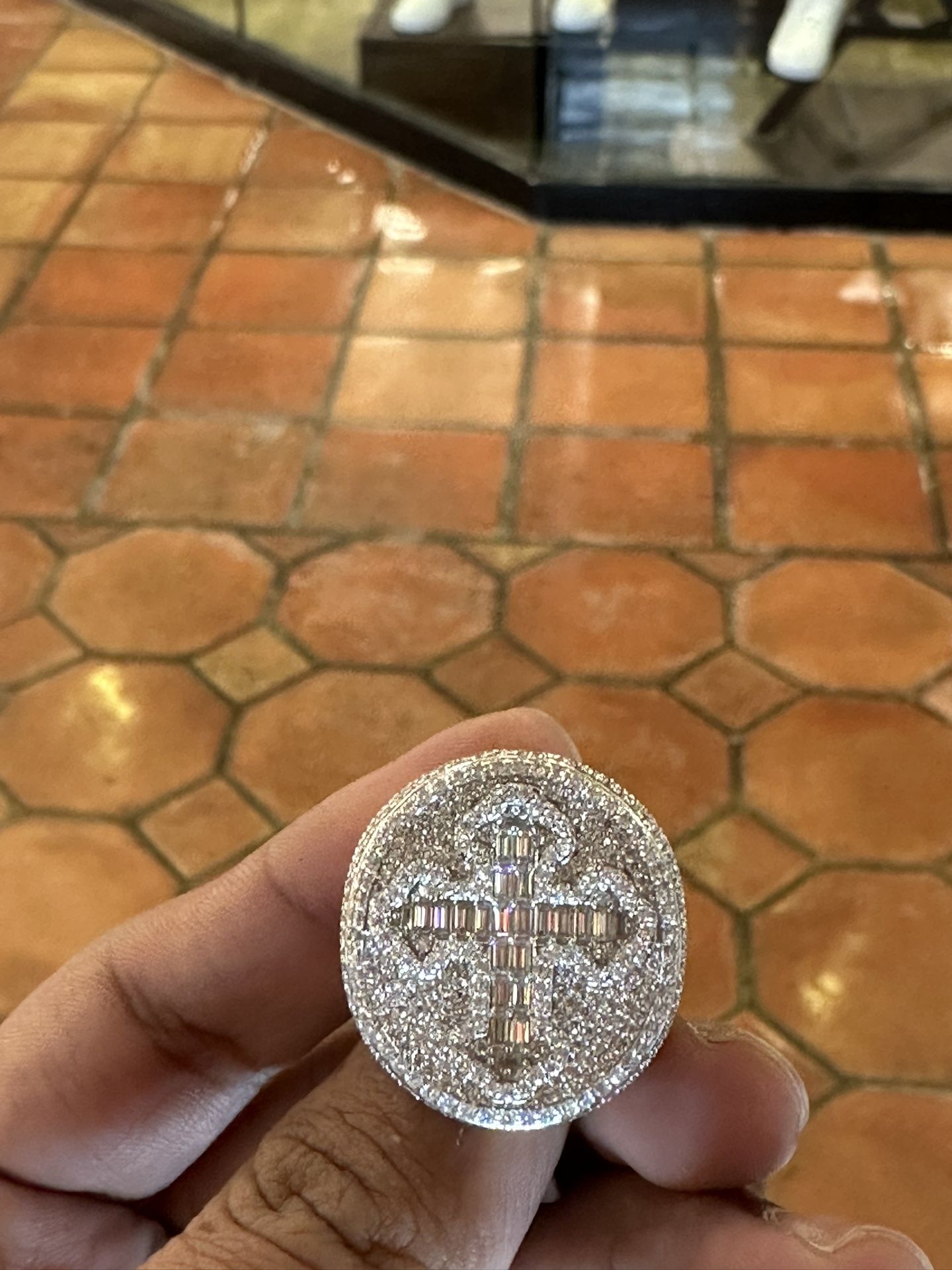 925 Silver Moissanite Cross Ring