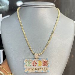 14K Rich Immigrants Pendant And Cuban Chain