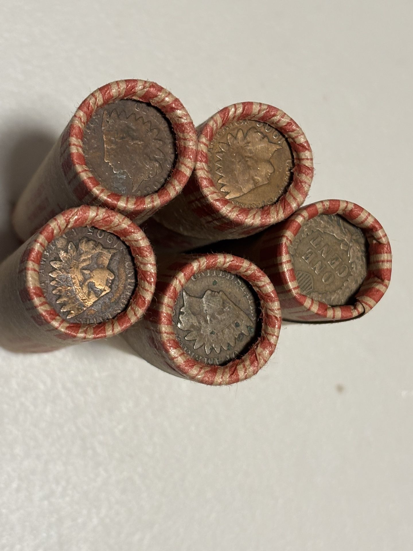3 Total- Red Label Wheat Penny Rolls With An Indian On Both  Ends OBW With Windows