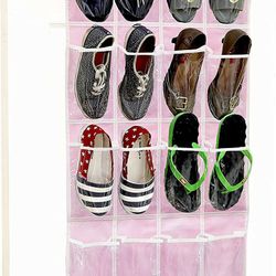Pink Clear Over The Door Hanging Shoe Organizer