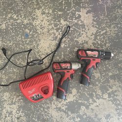 M12 Milwaukee Impact and Drill With Batteries and Chargers 
