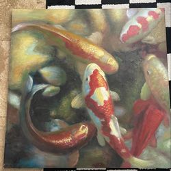 Koi  pond , oil on canvas