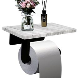 Wall Mounted Toilet Paper Holder with Natural Marble Shelf for Bathroom