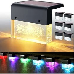 DenicMic Solar Deck Lights 3000K Warm White/Color Changing Outdoor Fence Solar Lights for Step, Railing, Wall, Pool Side LED Waterproof Patio Decor 6 