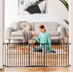 Baby Gate for Stairs, Dog-gate with Auto-Close Door, Double Locking System, Hardware Mounting, Quick Assembly (81 inch Black)