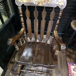Rocking Chair Wood Oversized Hitchcock style with the gold paint, Wood Scrached At Top