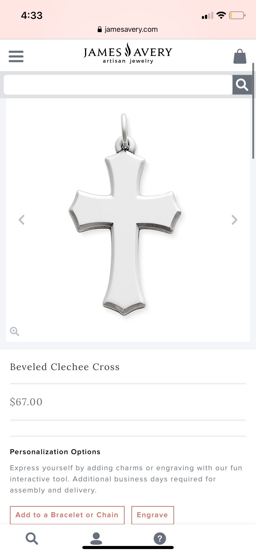James Avery cross and Texas charm necklace