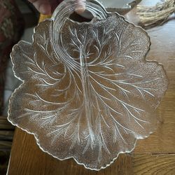 Antique Leaf Shaped Glass Dish