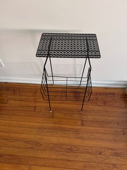 1950s Atomic Side Table Plant Stand Vinyl Record Holder Wire Mesh Expanded Metal Vintage Mid-Century Modernist 