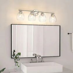 Bathroom Vanity Light Bar 30 In. 4 Lights Brushed Nickel Seeded Clear Glass