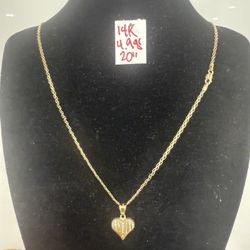 14K Solid Gold Chain and Pendant For Wedding 4.9Gr 20 Inches Long 