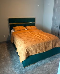 Velvet green and gold queen size