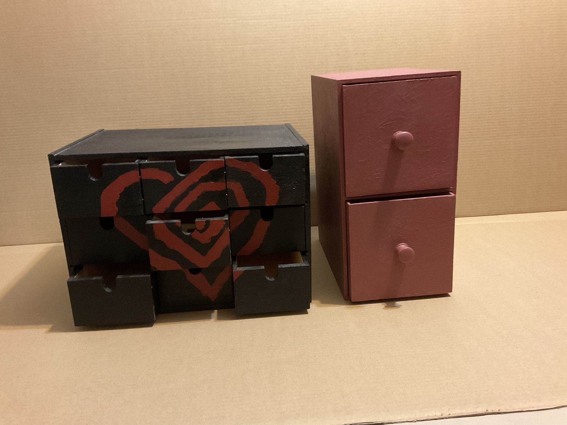Mini Storage Chest, Plywood, Custom Painted Black, Marilyn Manson Inspired Heart‐Shaped 9 Drawer + Pink Storage